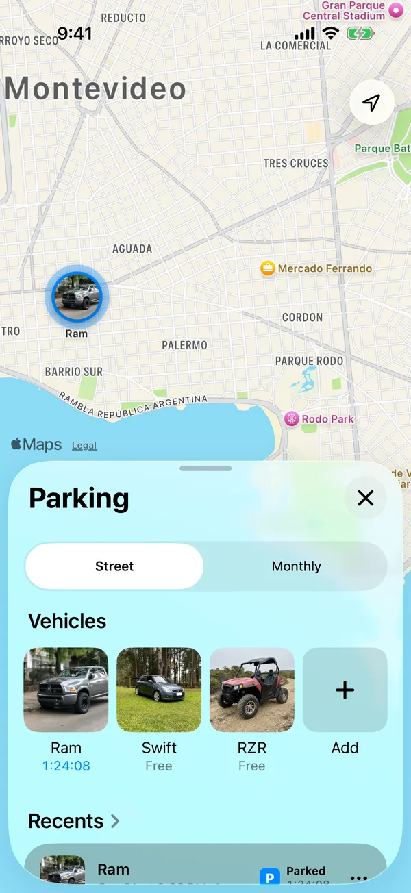 The Parking tab with the vehicles and the one that’s parked