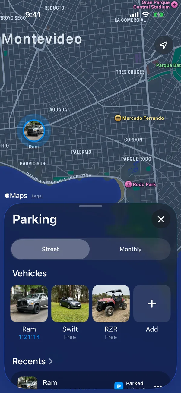 The Parking tab with the vehicles and the one that’s parked