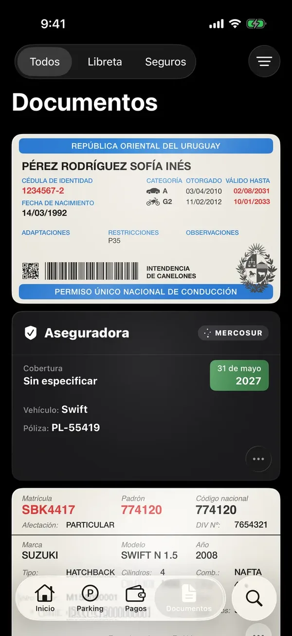 Una póliza con la marca MERCOSUR en la pestaña Documentos