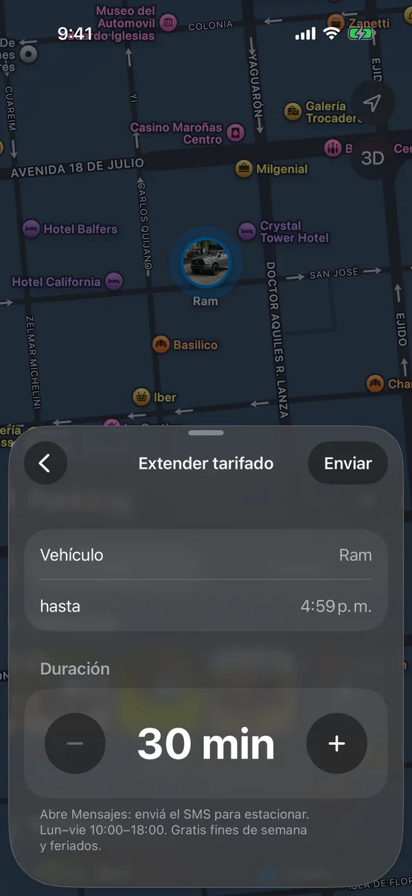 La pantalla Extender tarifado con la duración