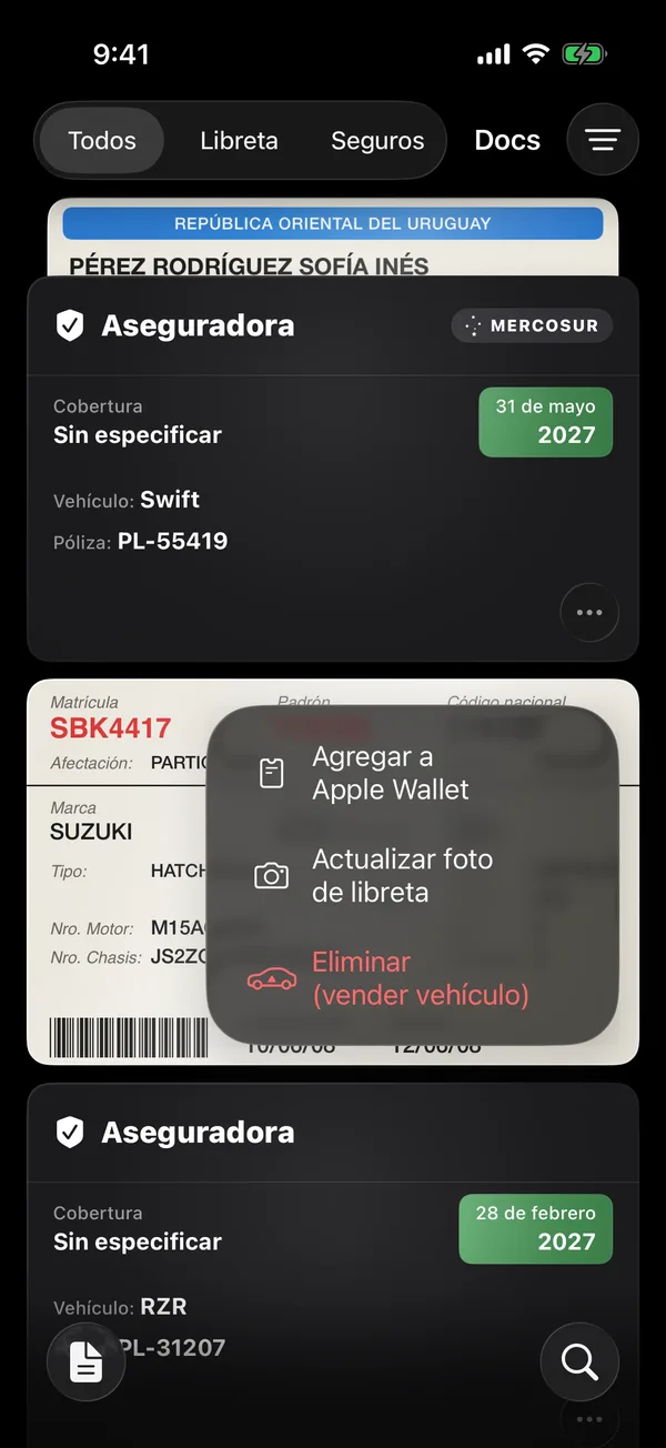 A registration card’s menu with Add to Apple Wallet and Update registration photo