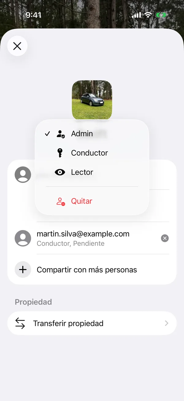 O menu de uma pessoa, com a função e Remover