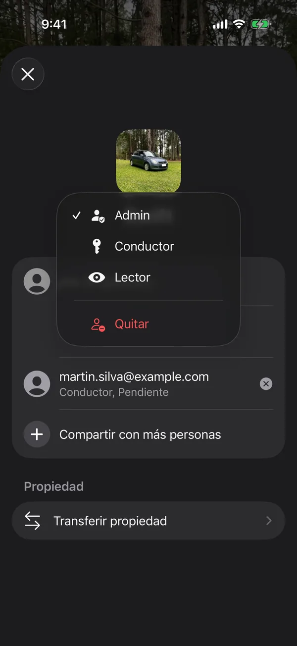 O menu de uma pessoa, com a função e Remover