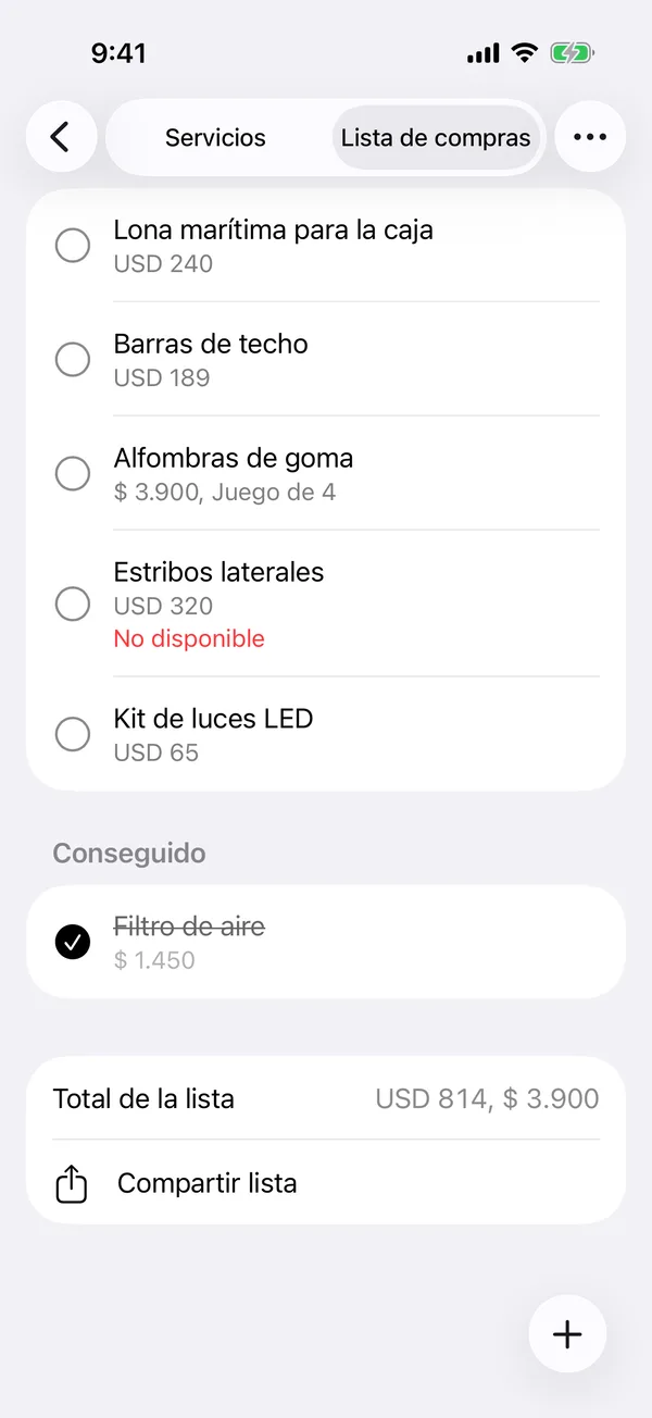 The end of the list with the total and Share list