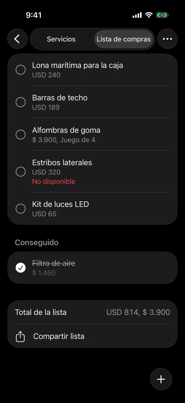 The end of the list with the total and Share list