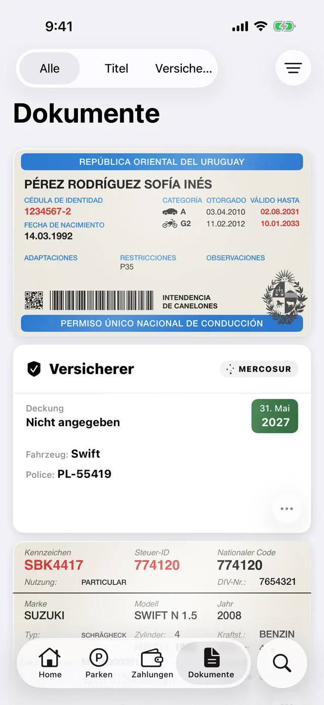 Eine Police mit dem Mercosur-Zeichen und ihrem Ablauf