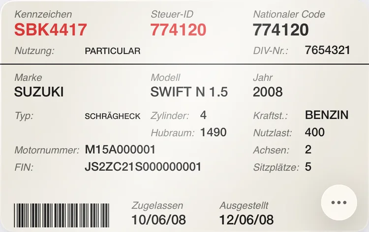 Ein Fahrzeugschein