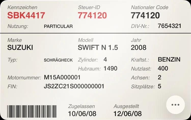 Ein Fahrzeugschein
