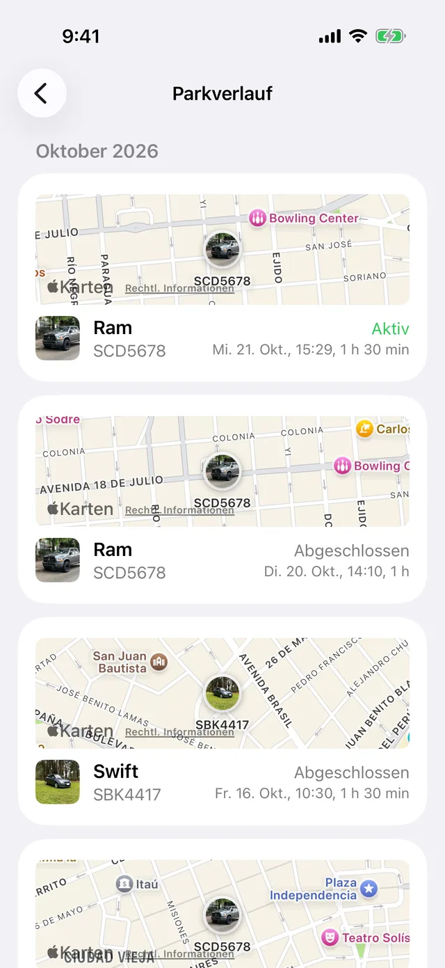 Der Parkverlauf nach Monat, jede Sitzung mit ihrer Karte