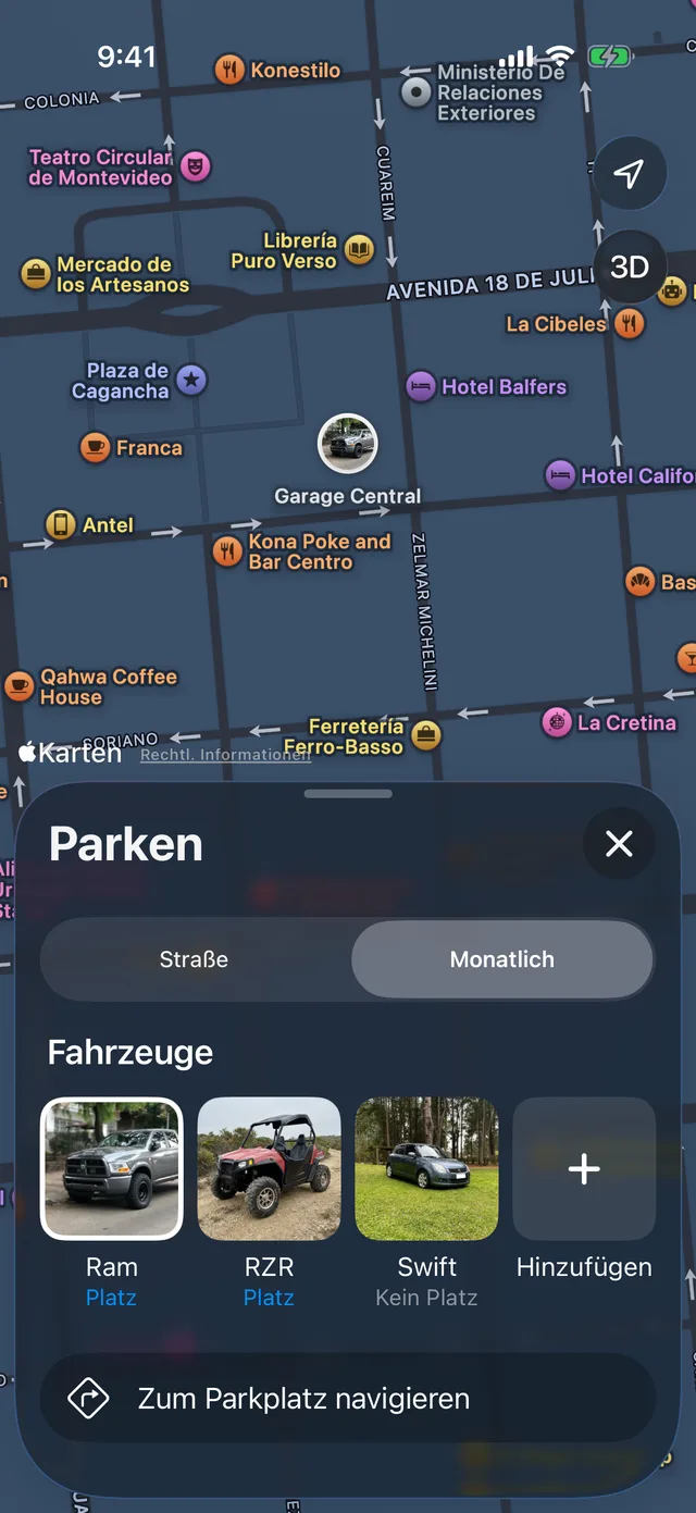 Der Monatsstellplatz eines Fahrzeugs auf der Karte
