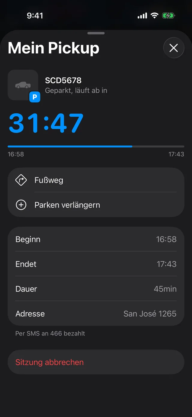 Ein laufender Parkvorgang