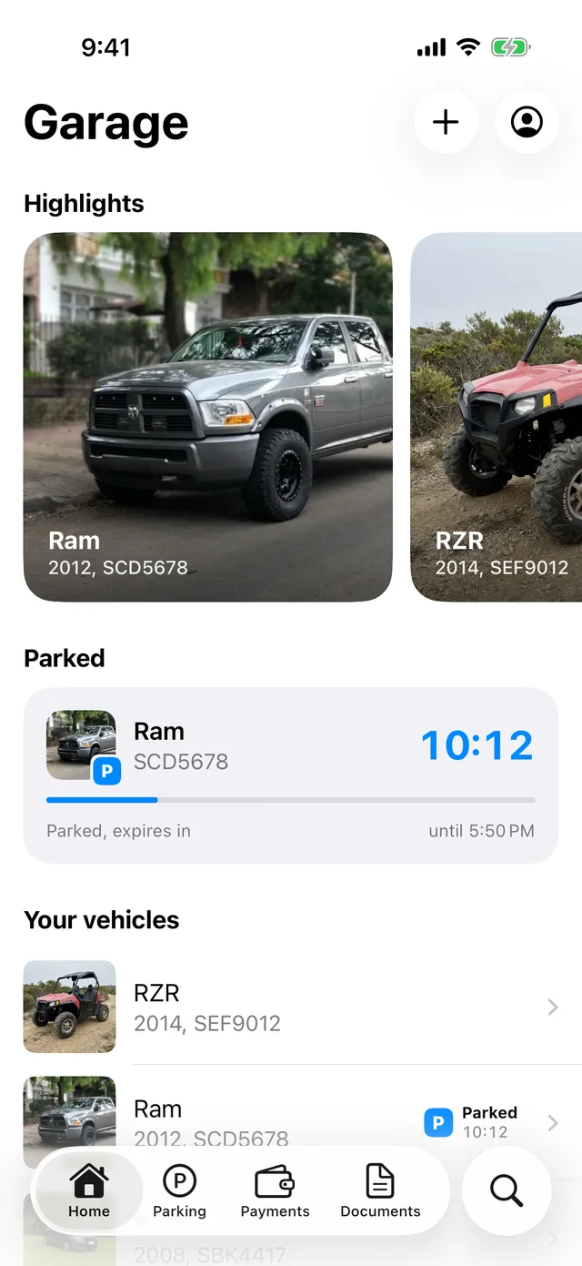 The vehicles on the home screen
