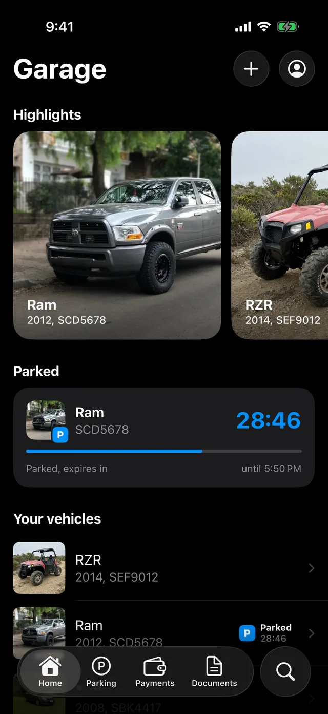 The vehicles on the home screen