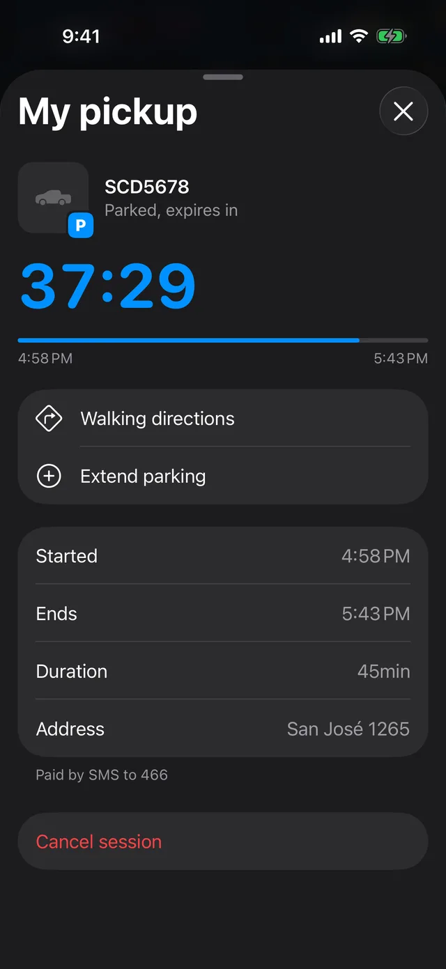 A street parking session in progress