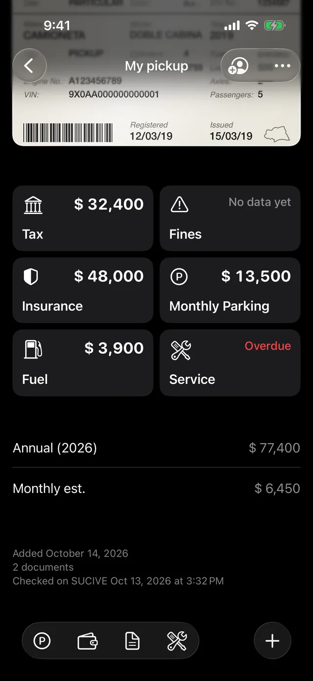 A vehicle's tax, fines and costs