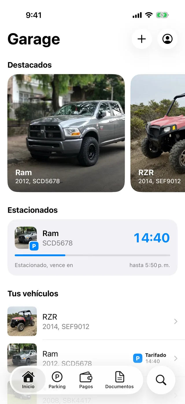 Los vehículos en la pantalla de inicio