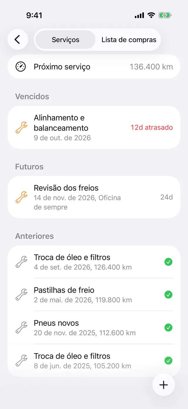 As revisões de um veículo, com a próxima por quilometragem