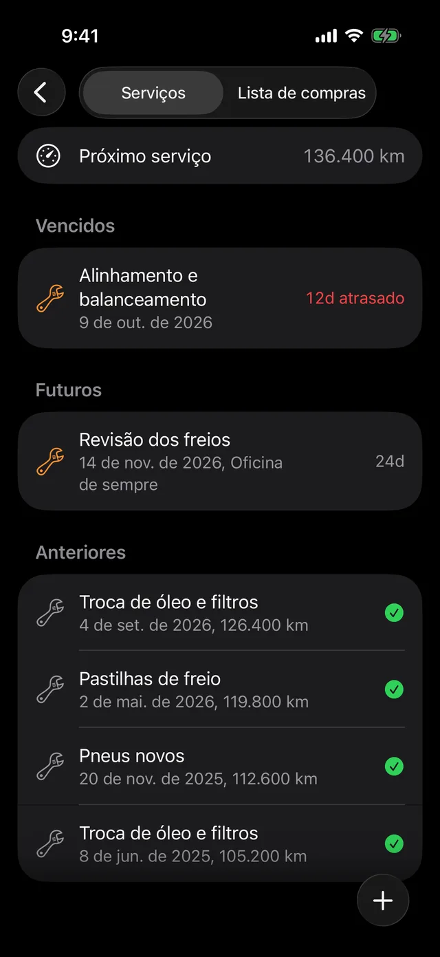As revisões de um veículo, com a próxima por quilometragem