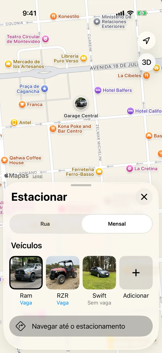 A vaga mensal de um veículo no mapa