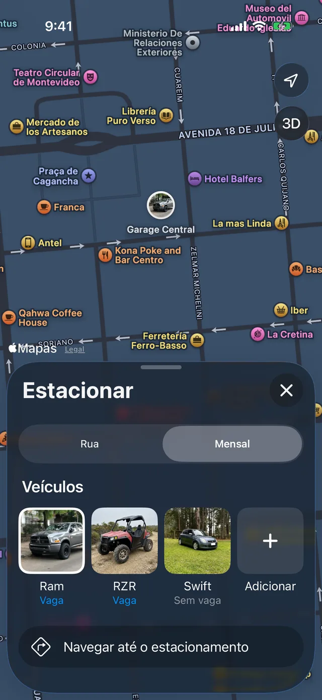 A vaga mensal de um veículo no mapa