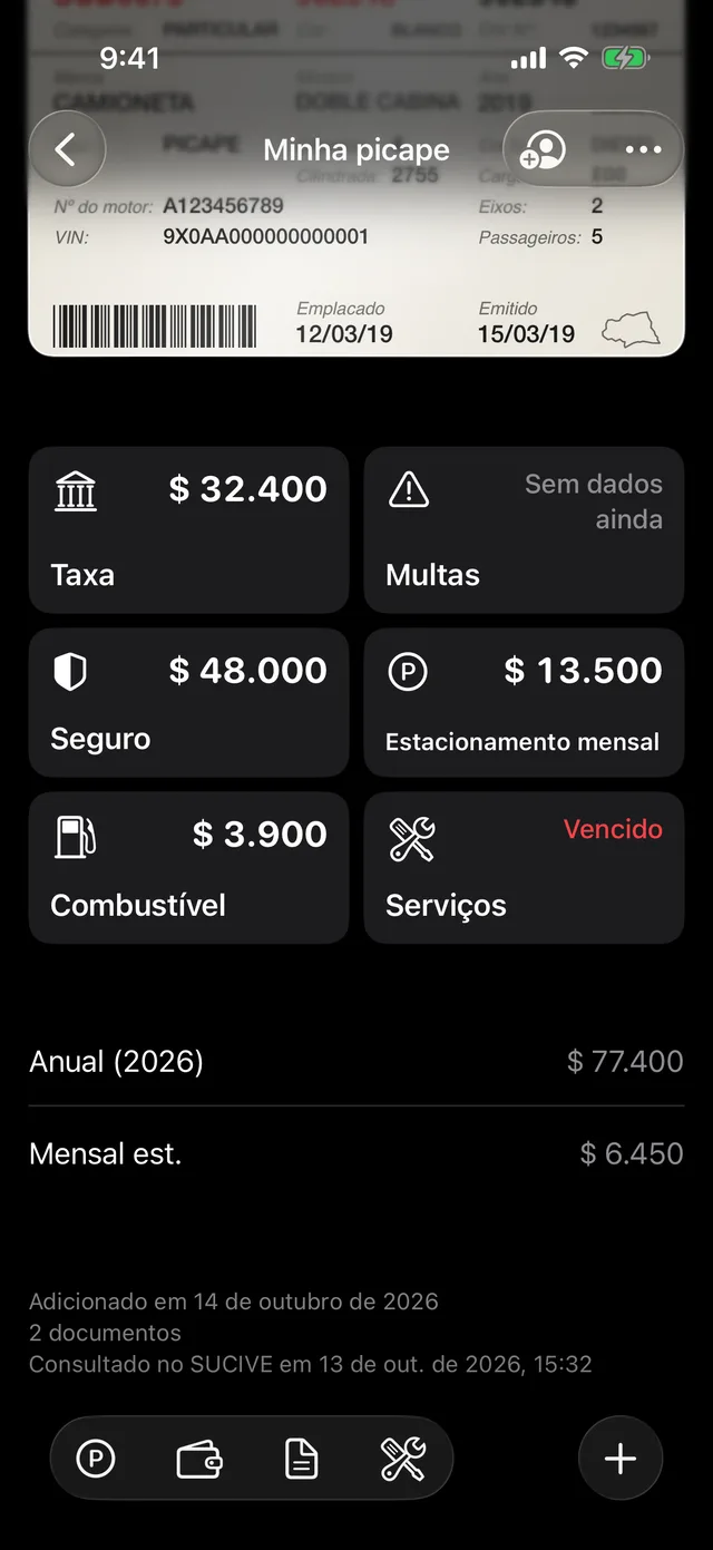Imposto, multas e gastos de um veículo