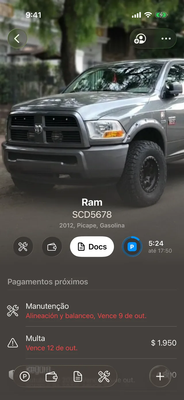 A página de um veículo