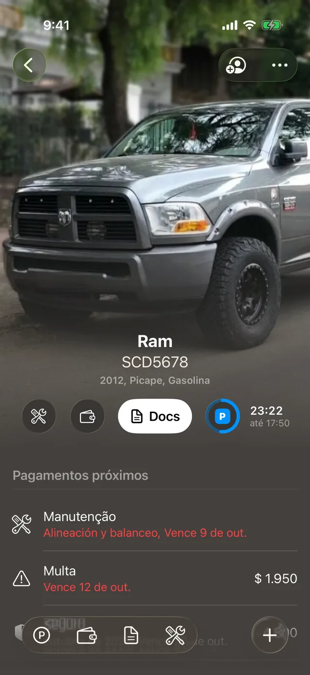 A página de um veículo